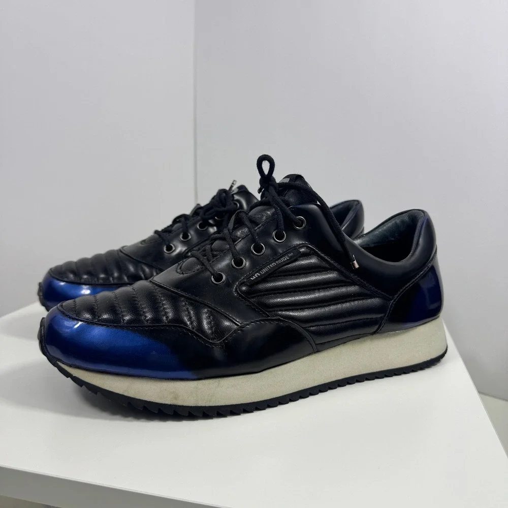 United Nude Sneakers Mens 9 Black Blue Quilted Leather Low‎ Top Shoes
